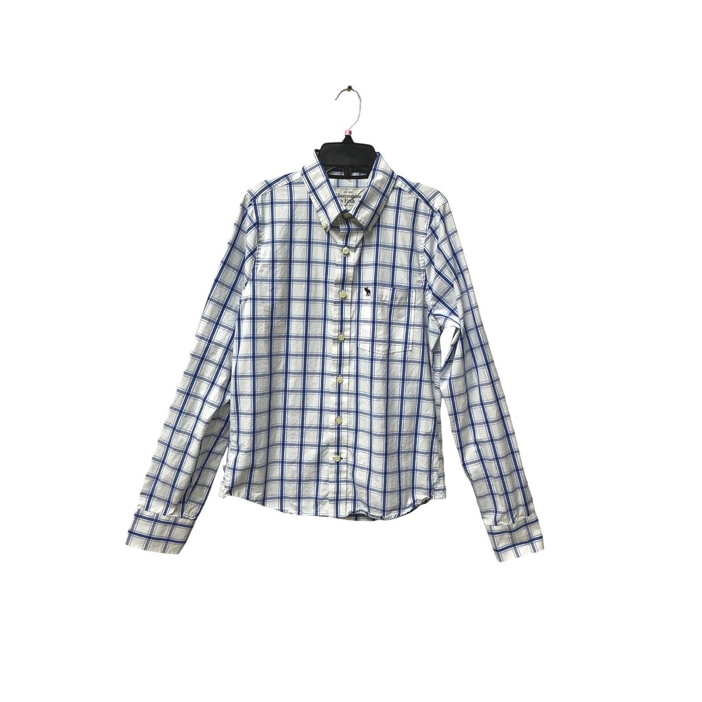 Abercrombie & Fitch Mens Muscle Fit Plaid‎ Button Down Shirt Blue White Small